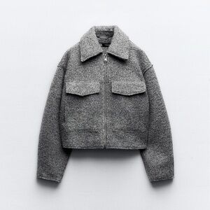 Zara Boucle Cropped Jacket in Gray